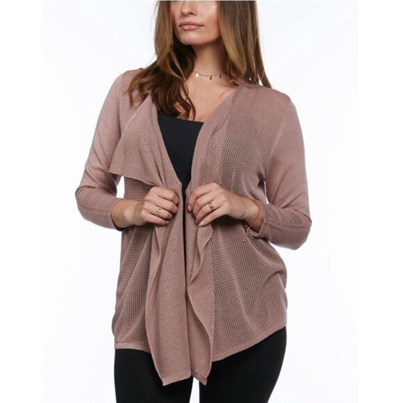 August Silk Shawl Collar Knit Cardigan Sweater Pink Mauve Long Sleeve Workwear M - Picture 1 of 12